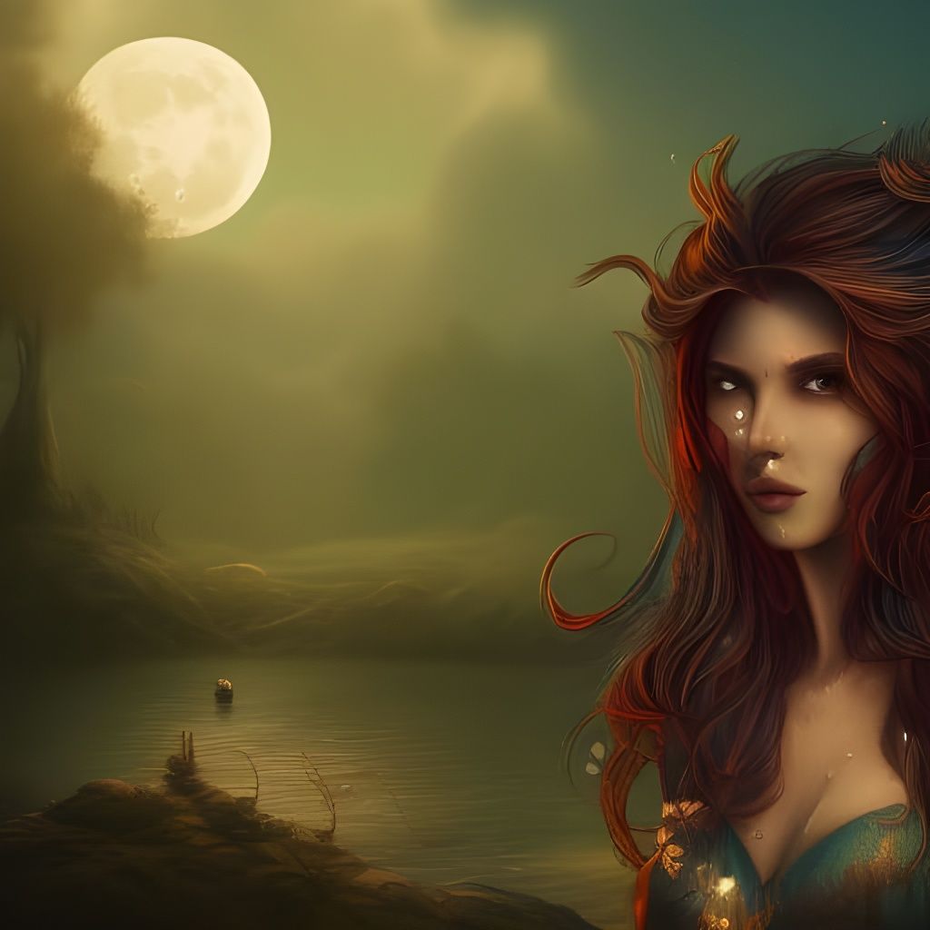 Moonlit Woman: Detailed Fantasy Art in Deep Color