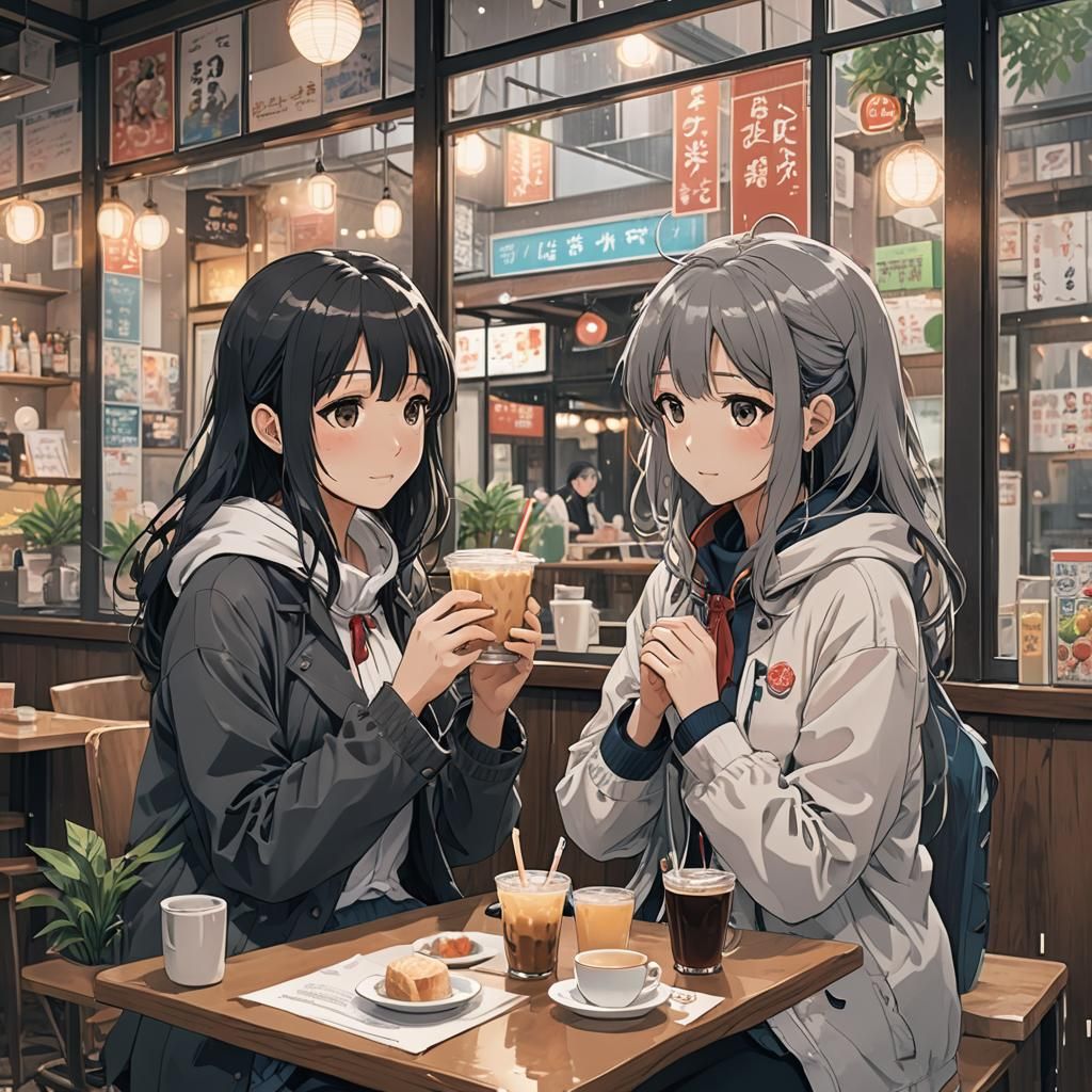 Anime Girls' Rainy Day Cafe Retreat
