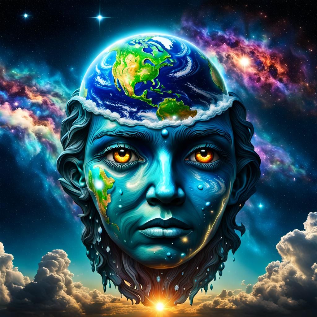 Mother Earth Crying in Starry Nebula