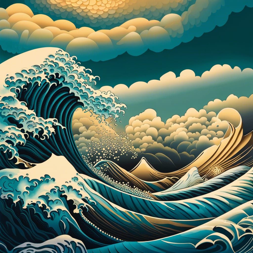 Stylized Sea Waves in Japanese Art Style