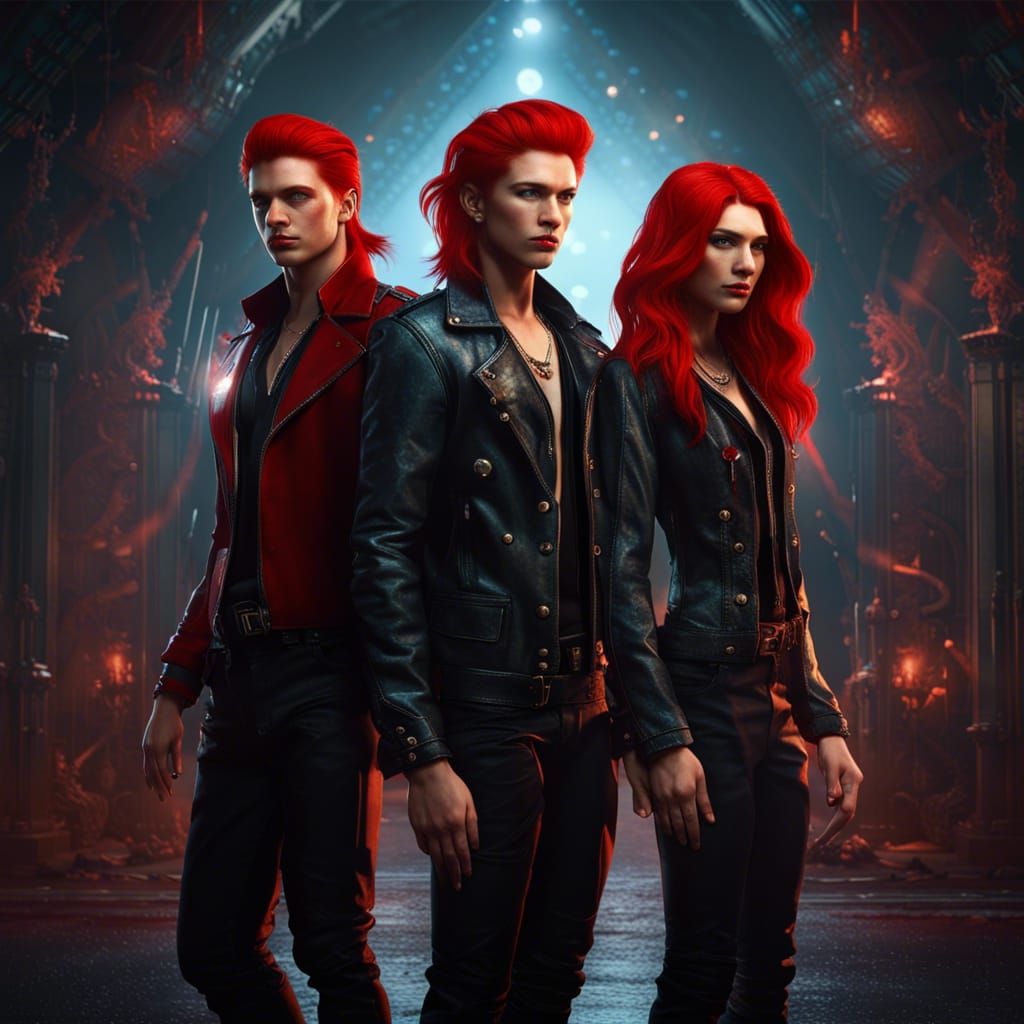 Glam Rock Twins and Woman in Cinematic Poster