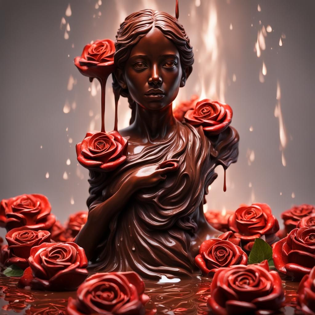 Chocolate Goddess Statue with Roses in Hyperrealism