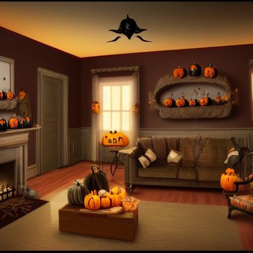 Halloween Decorations in Living Room: Matte Painting