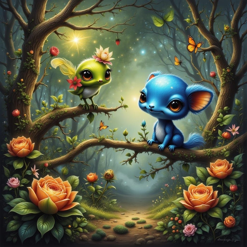 Fantasy Forest Creatures in Luminescent Painterly Style