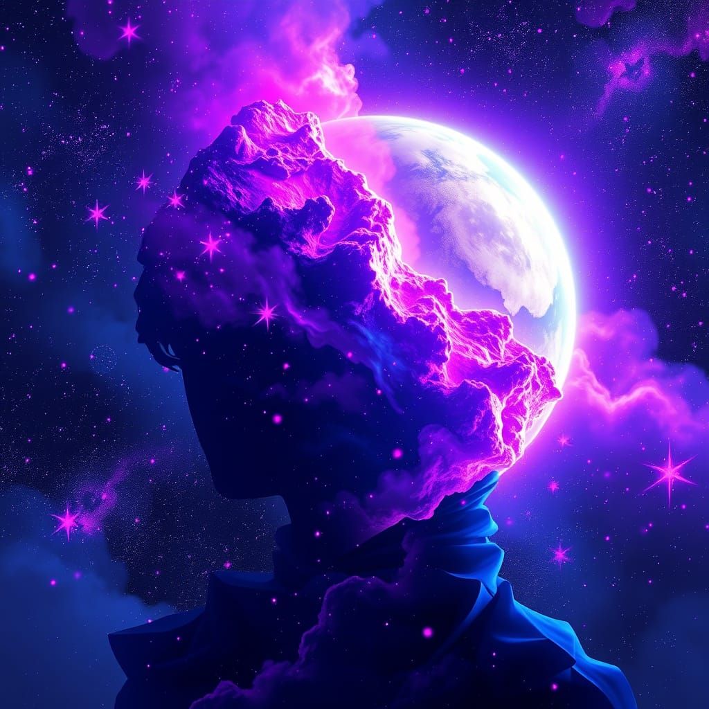 Ethereal Space Portrait with Giant Humanisch Figure