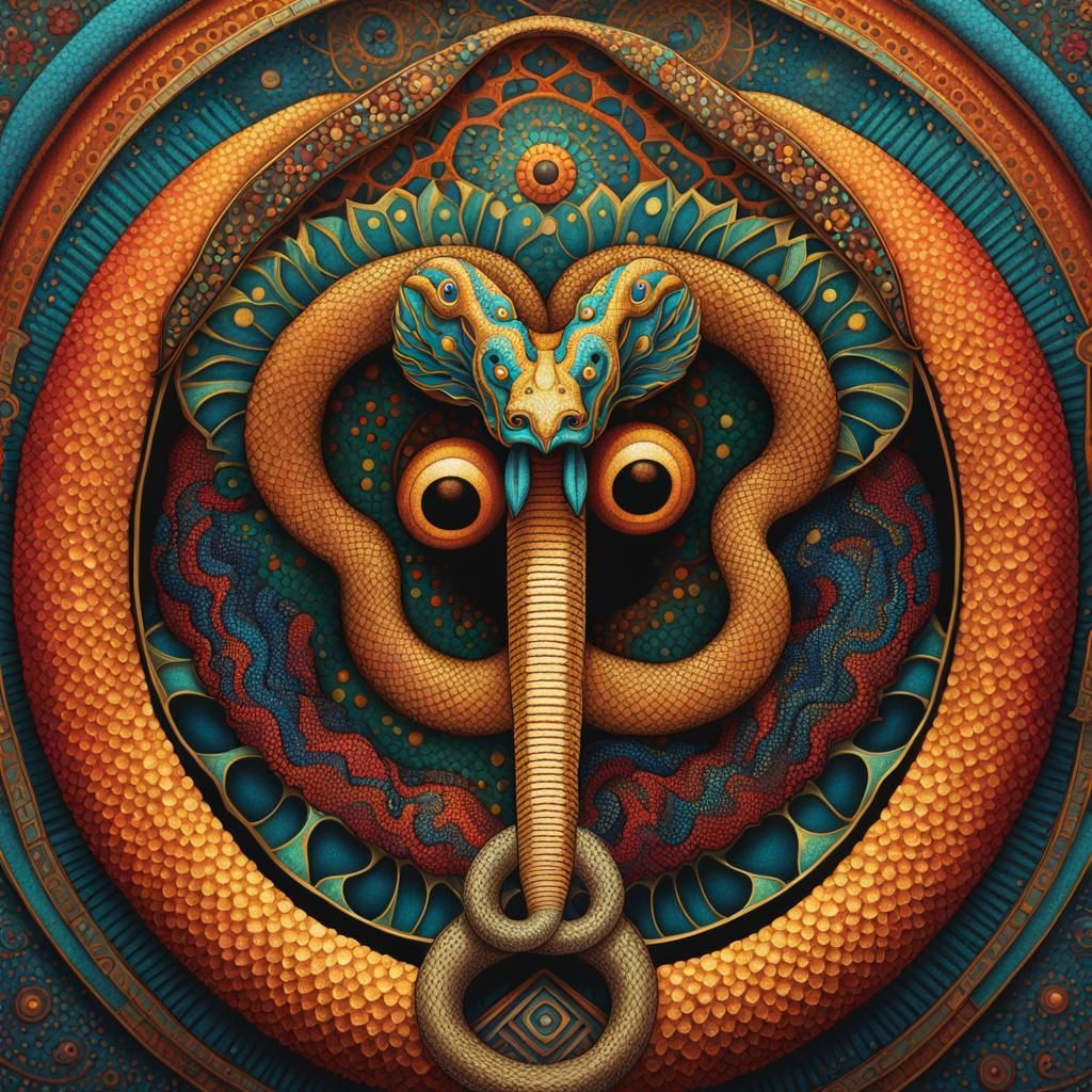 Surreal Metal Snake in Pointillism Style