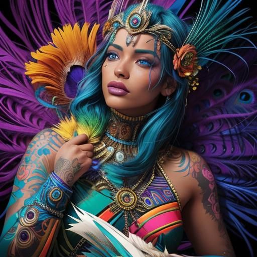 Peacock Woman: Vibrant Comic Book Art Portrait