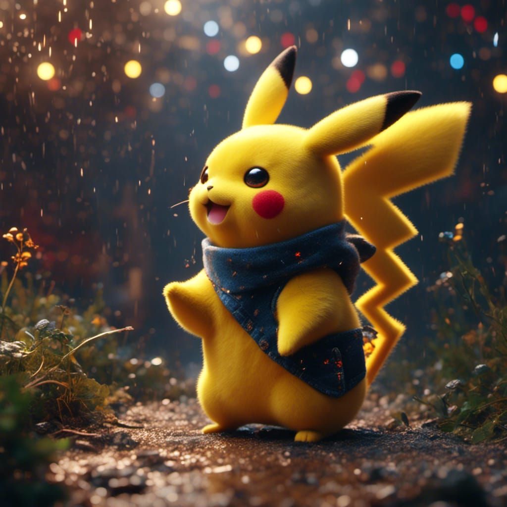 Pikachu in Velvet Vest: Detailed Matte Painting