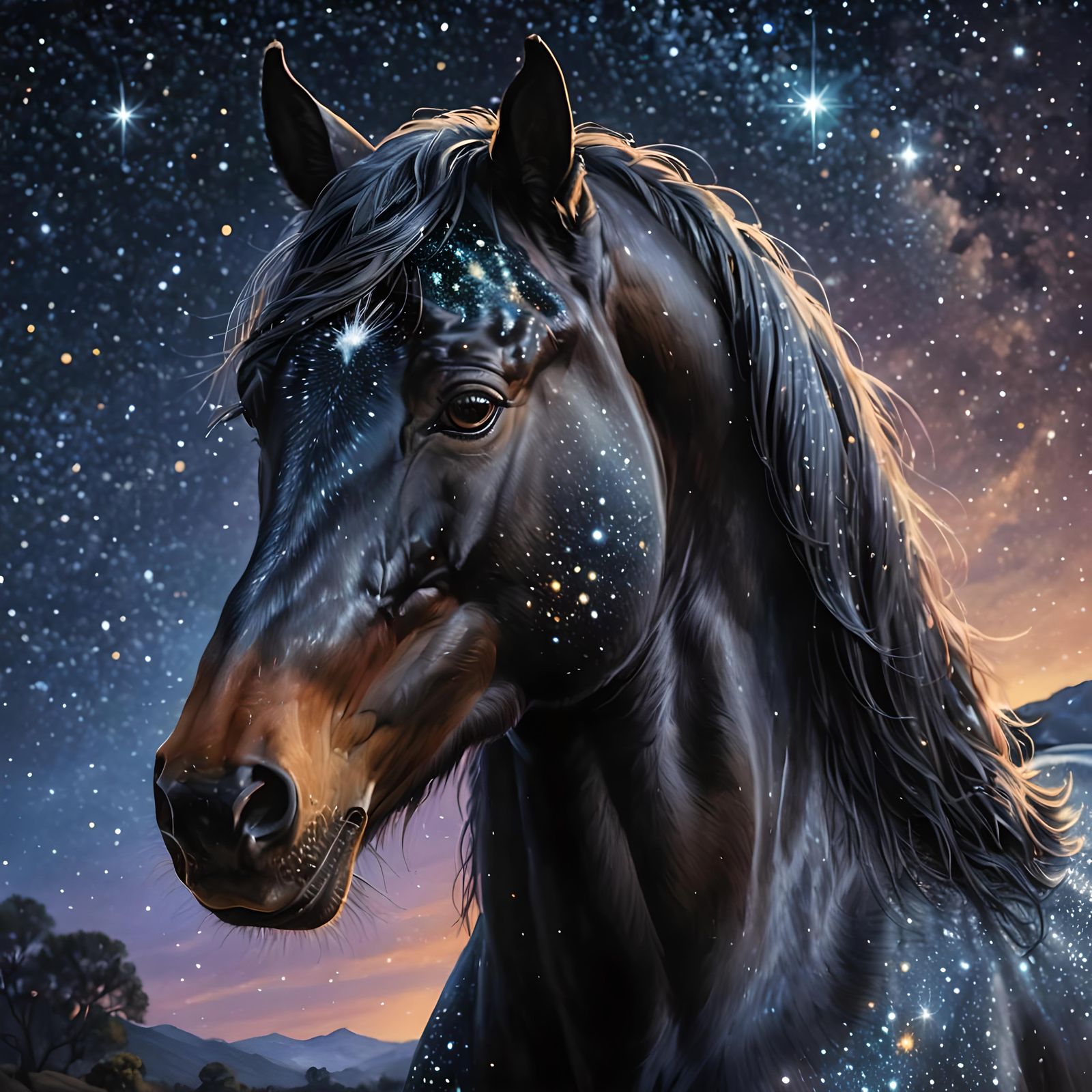 Stardust Stallion Head Portrait in Twilight