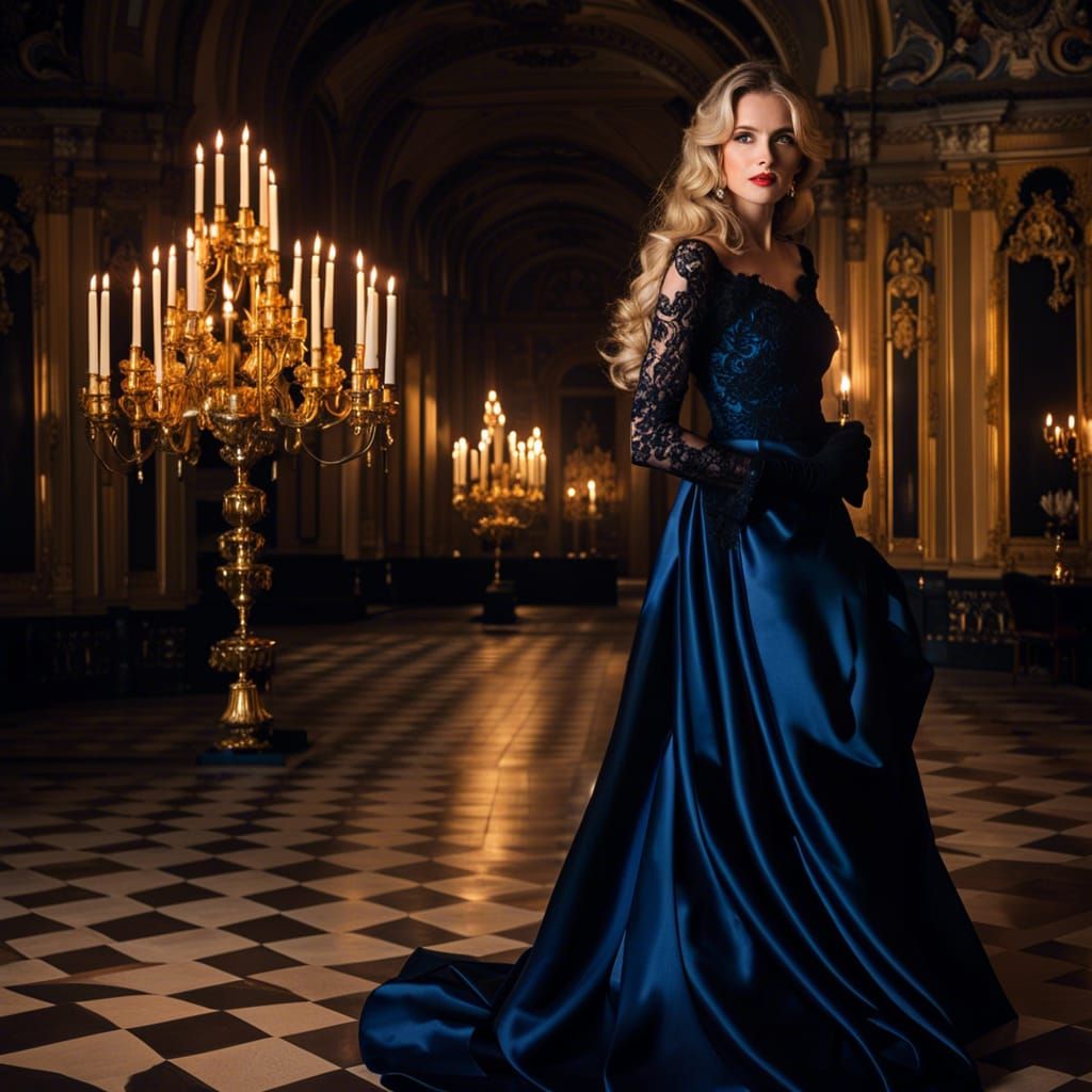 Elegant Blonde Woman at Baroque Palace Ball