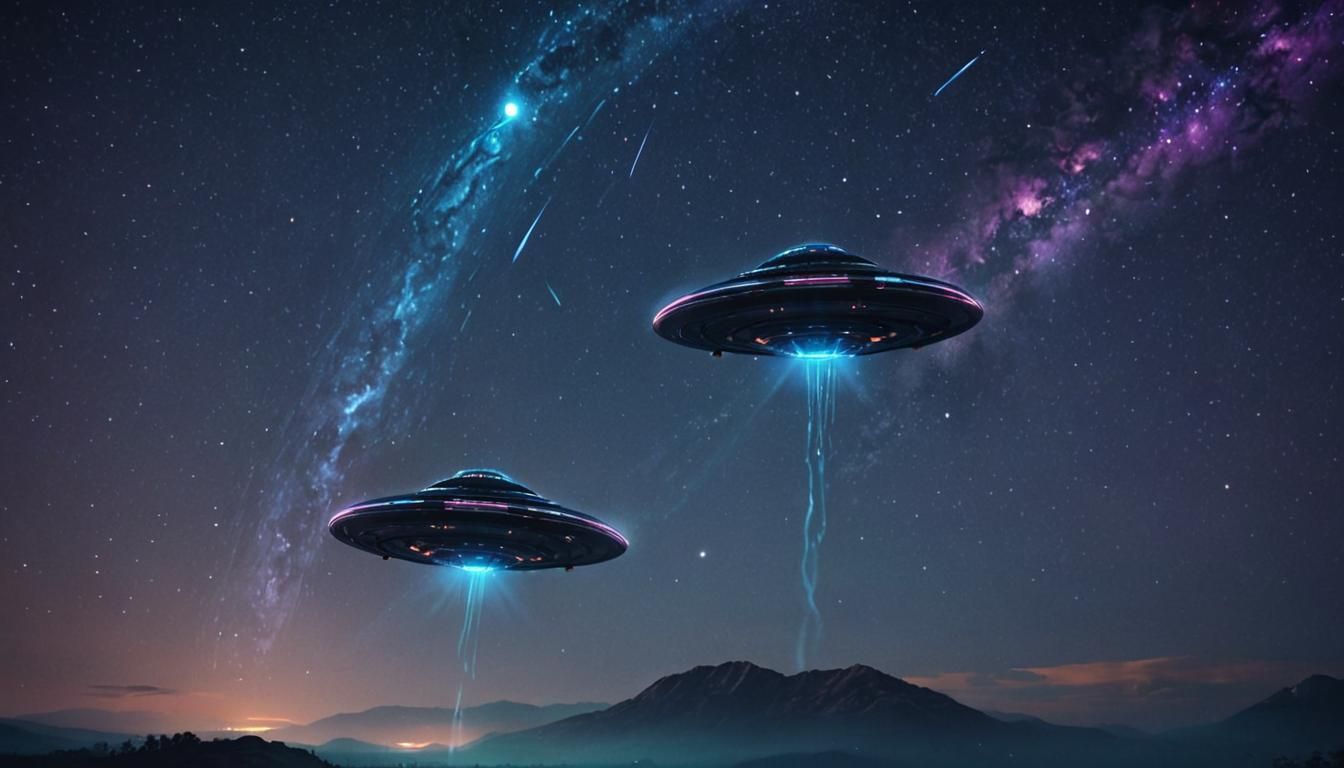 UFOs in Starry Night Sky: Sci-Fi Digital Art