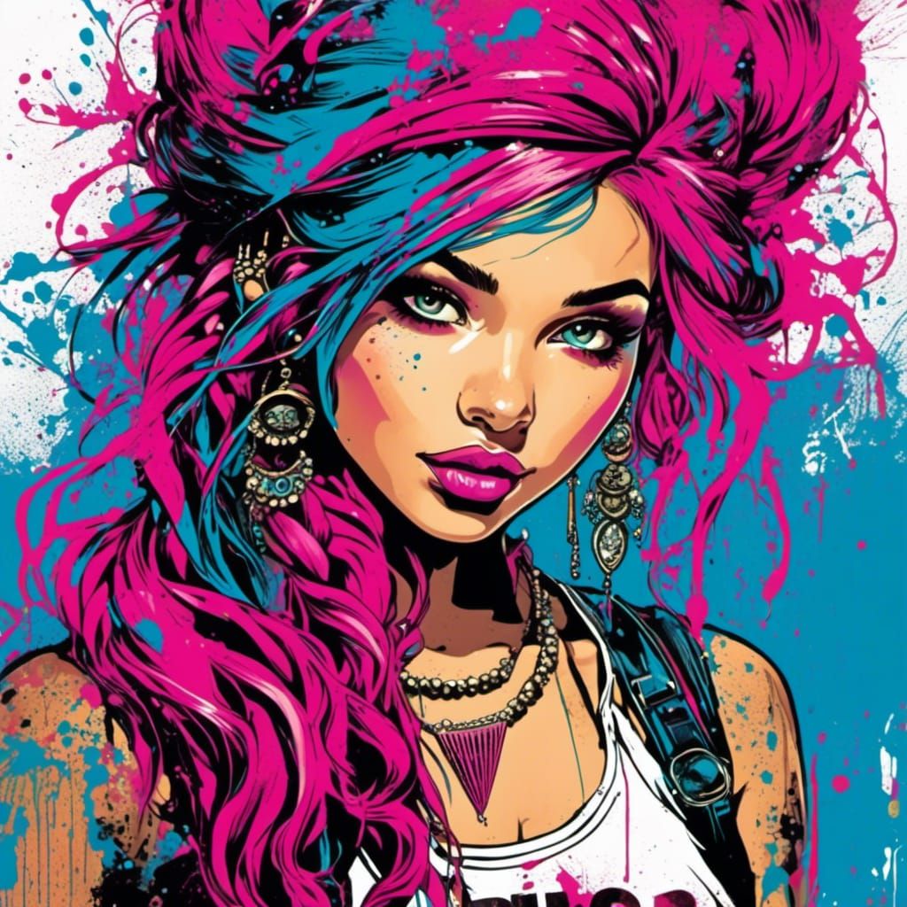 Boho Rockstar Irish Girl with Graffiti Style