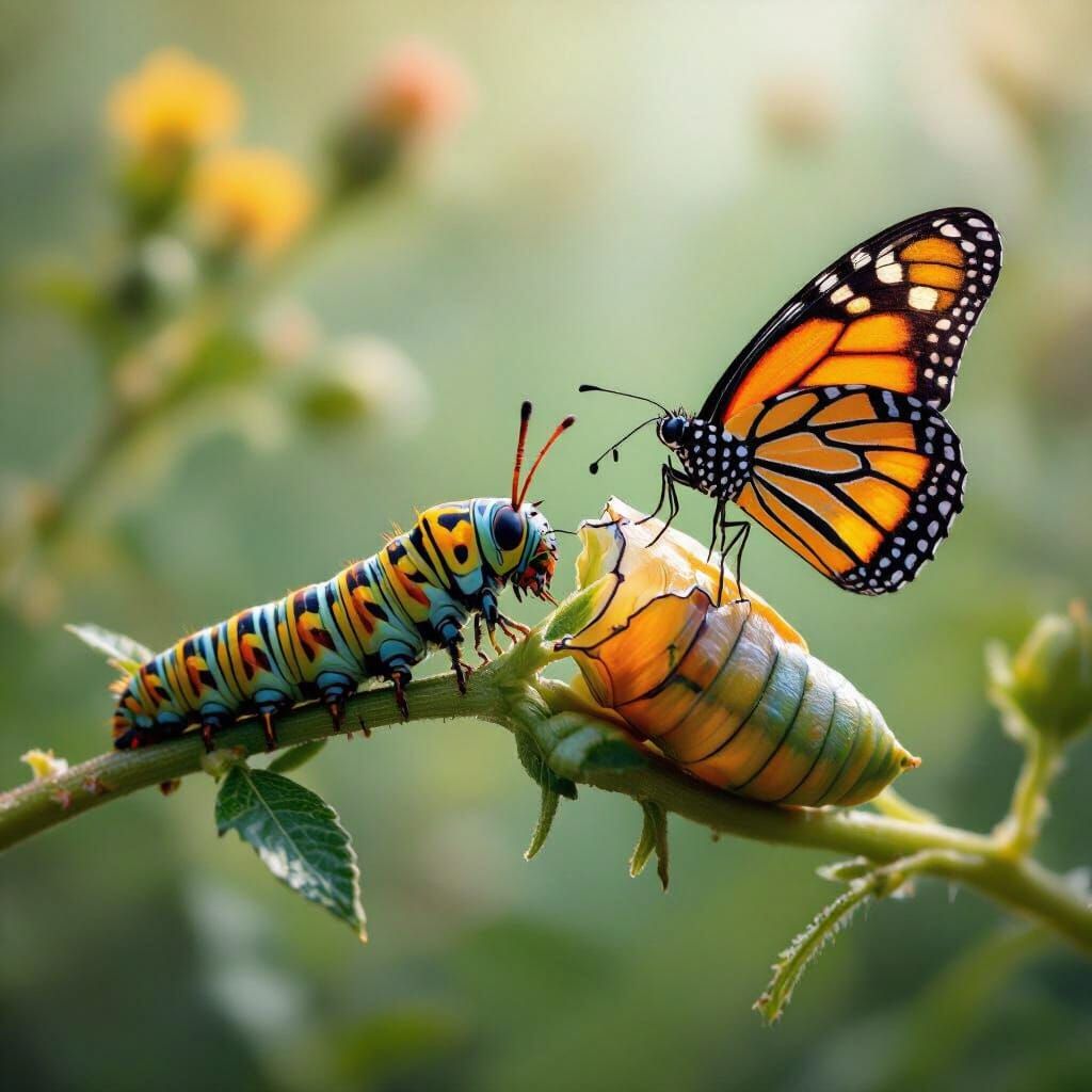Butterfly Emerges from Chrysalis: Hyperrealistic Photo