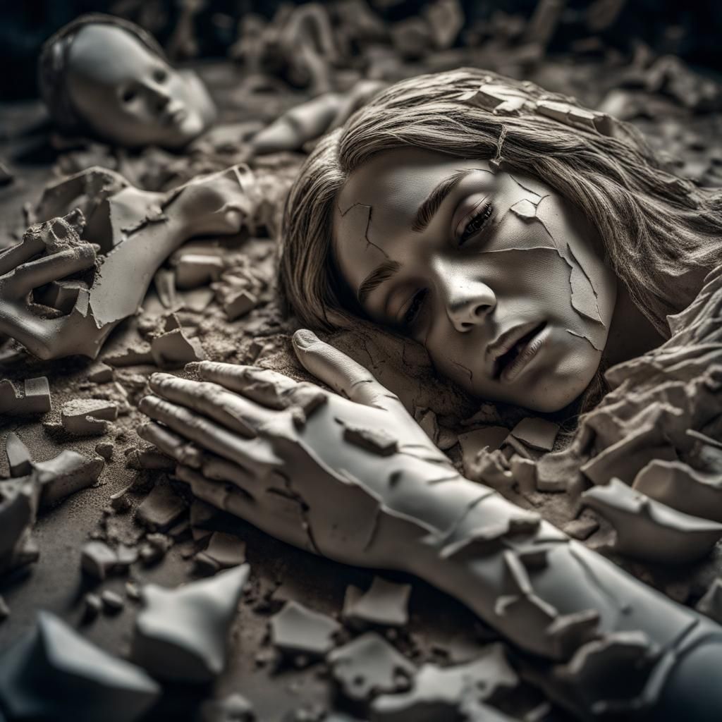 Ghostly Girl Covered in Clay: Hyperrealistic Image