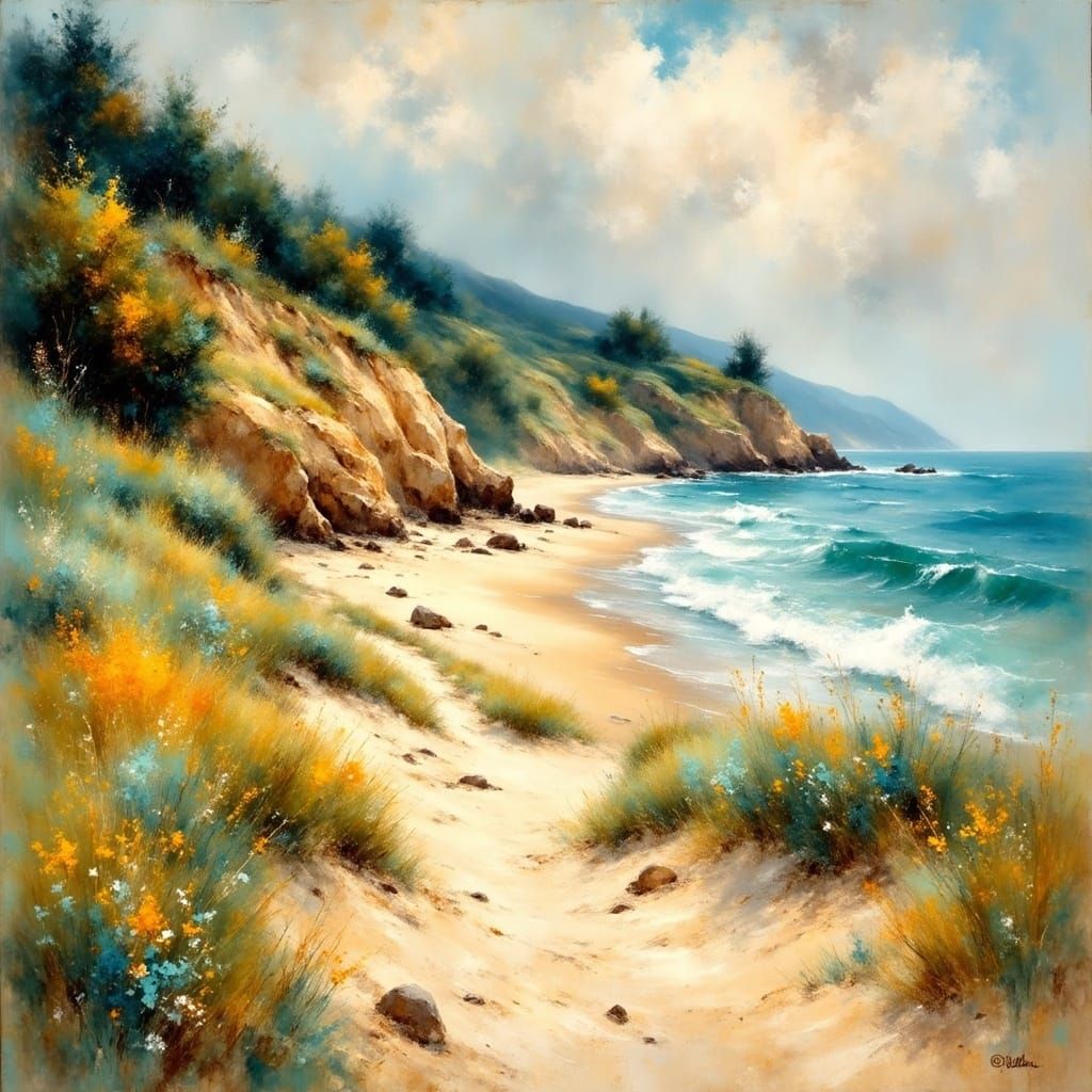 Impressionist Masterpiece of a Serene Beach Scene