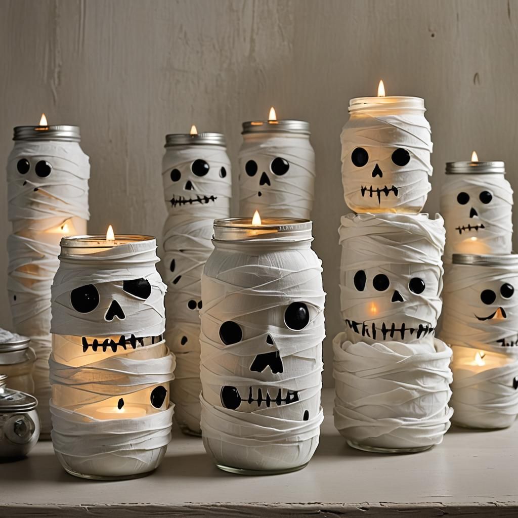 Spooky Mummy Mason Jars: Detailed Matte Painting