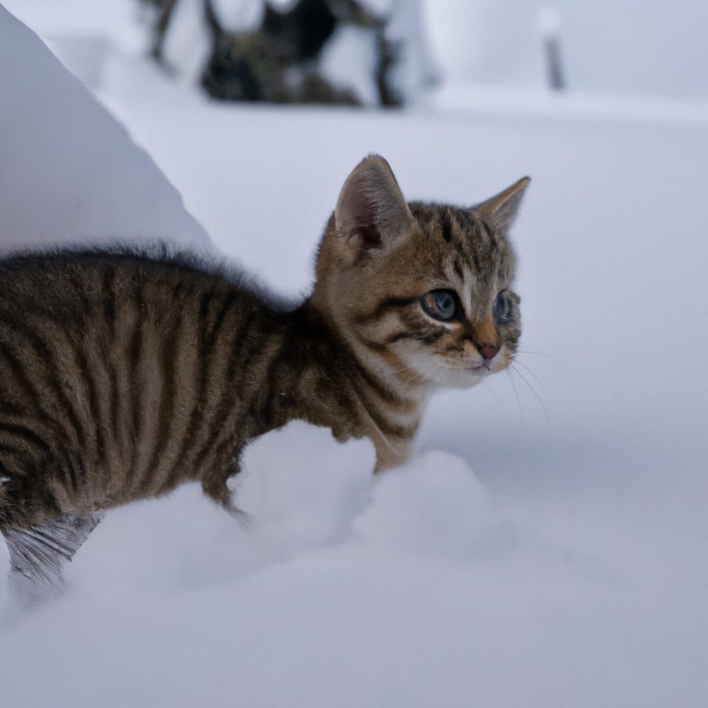 Cute Kitten Playing in the Snow