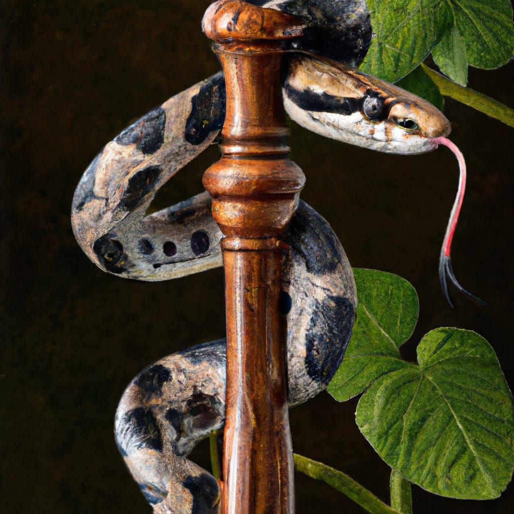 Detailed Ebony Rod of Asclepius with Snake