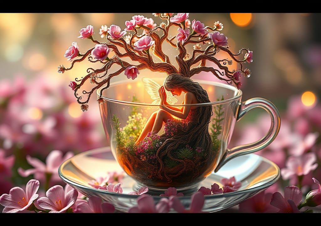 Glass Dream Tree with Fairy in Teacup