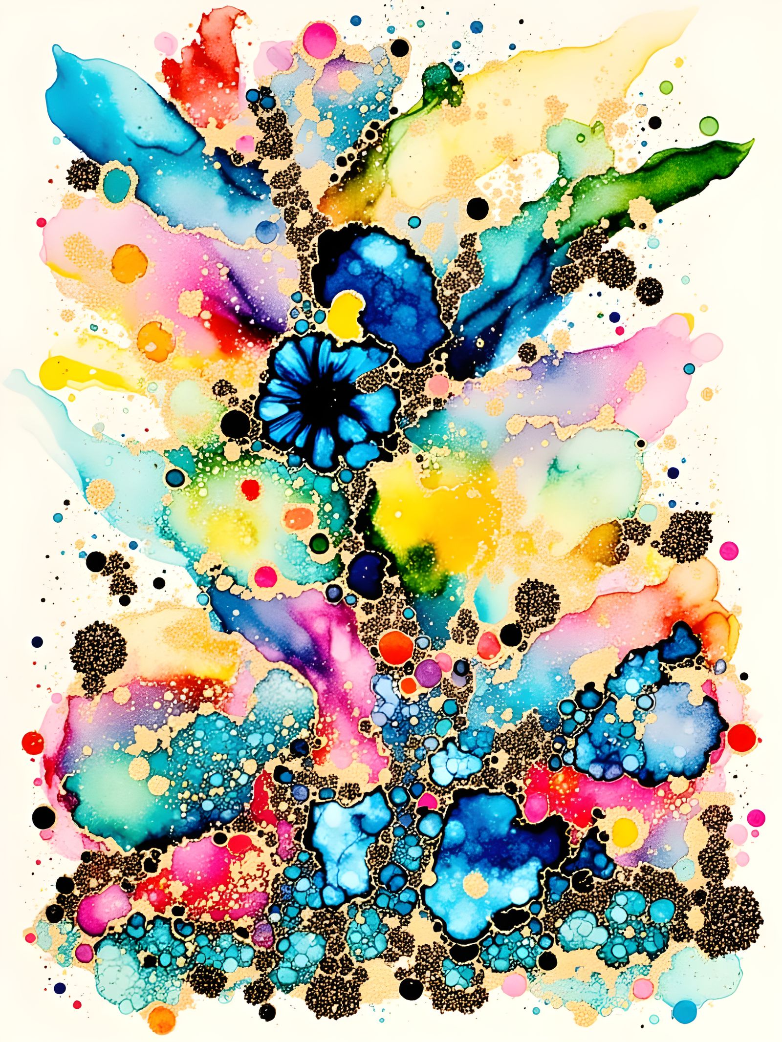 Abstract Alcohol Inks Painting with Blue and Pink