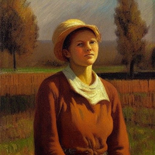 Young Woman on a Farm in Socialist Realism Style
