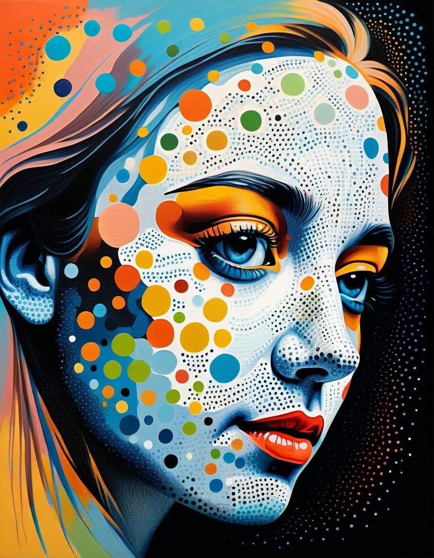 Dreamy Dot Portrait of a Whimsical Woman