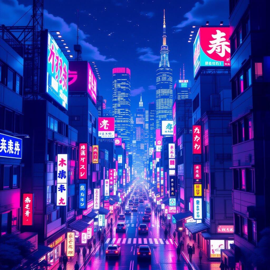 Vibrant Anime Cityscape of Japan in 8K