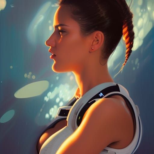 Astronaut in a Pool at Sunset: Hyperdetailed Portrait