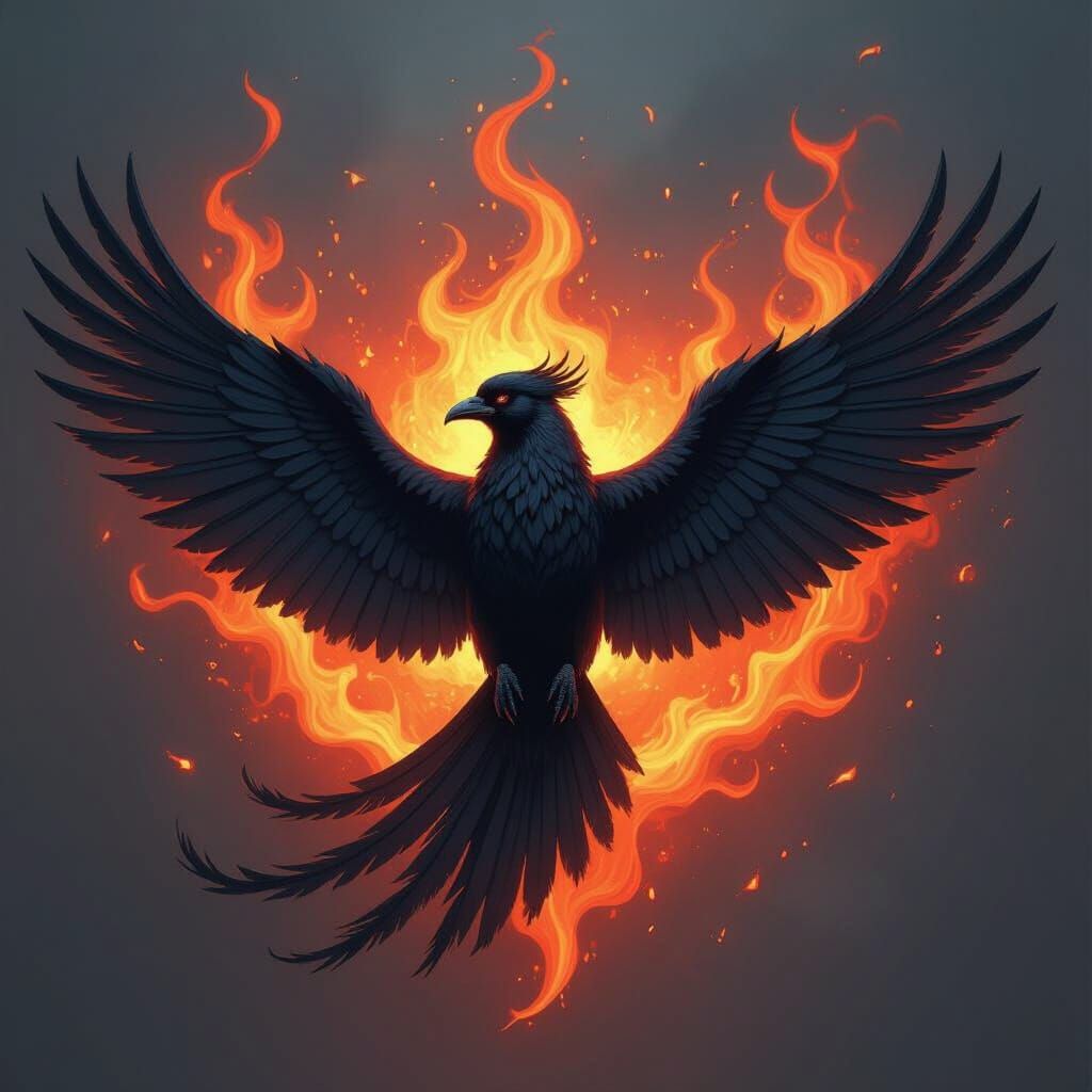 Black Phoenix Ablaze in Dark Futuristic Style