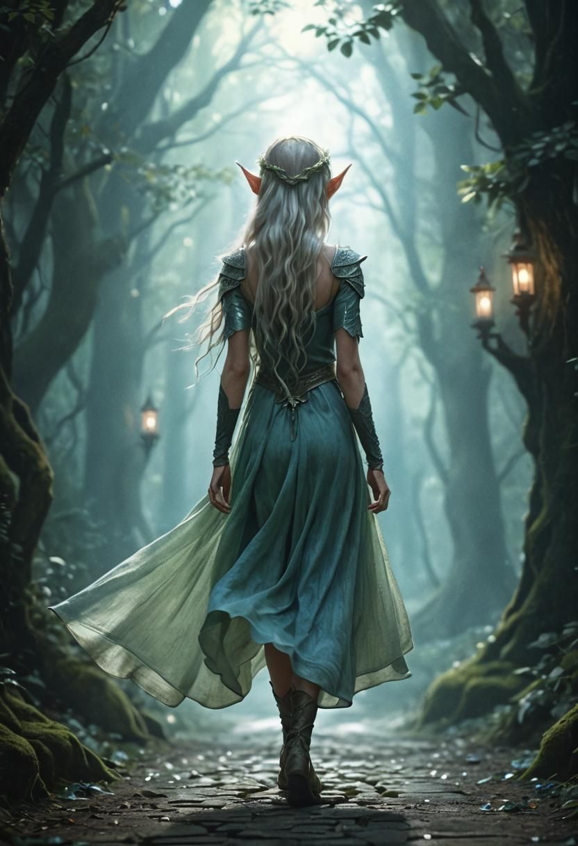 Elven Portrait: Lorien Elf on Forest Path