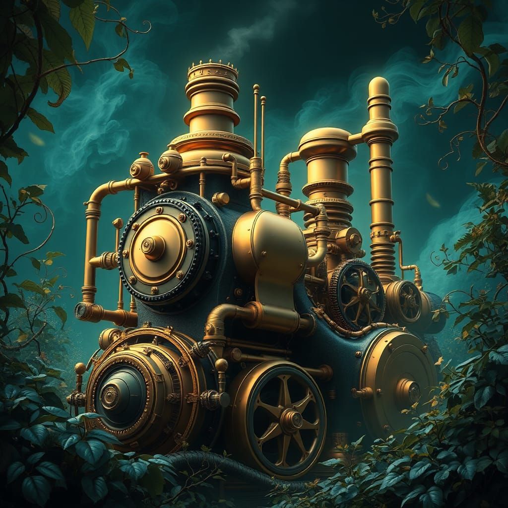 Steampunk Engine in Art Nouveau Style, UHD