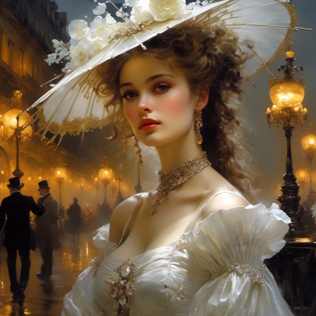 Elegant French Woman in Latex Lingerie, Splash Art