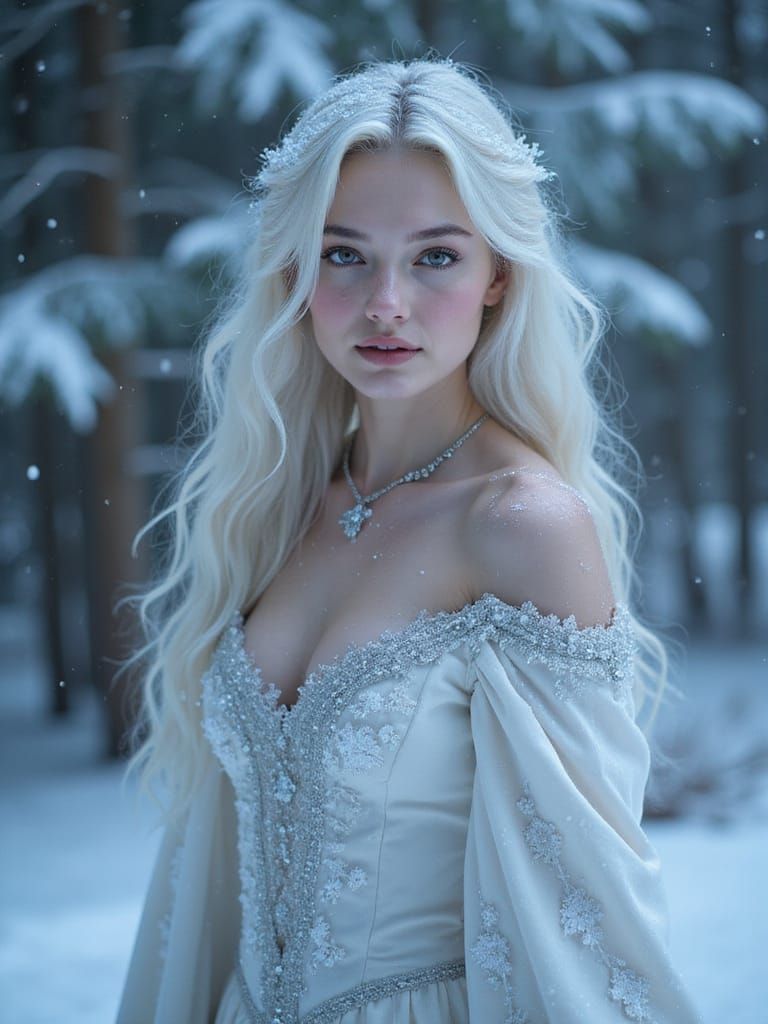 Ethereal Winter Queen in Frost-Kissed Velvet Gown