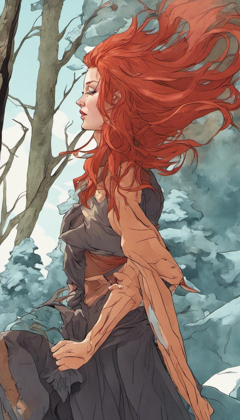 Irish Beauty Runs with Wolves in Forest