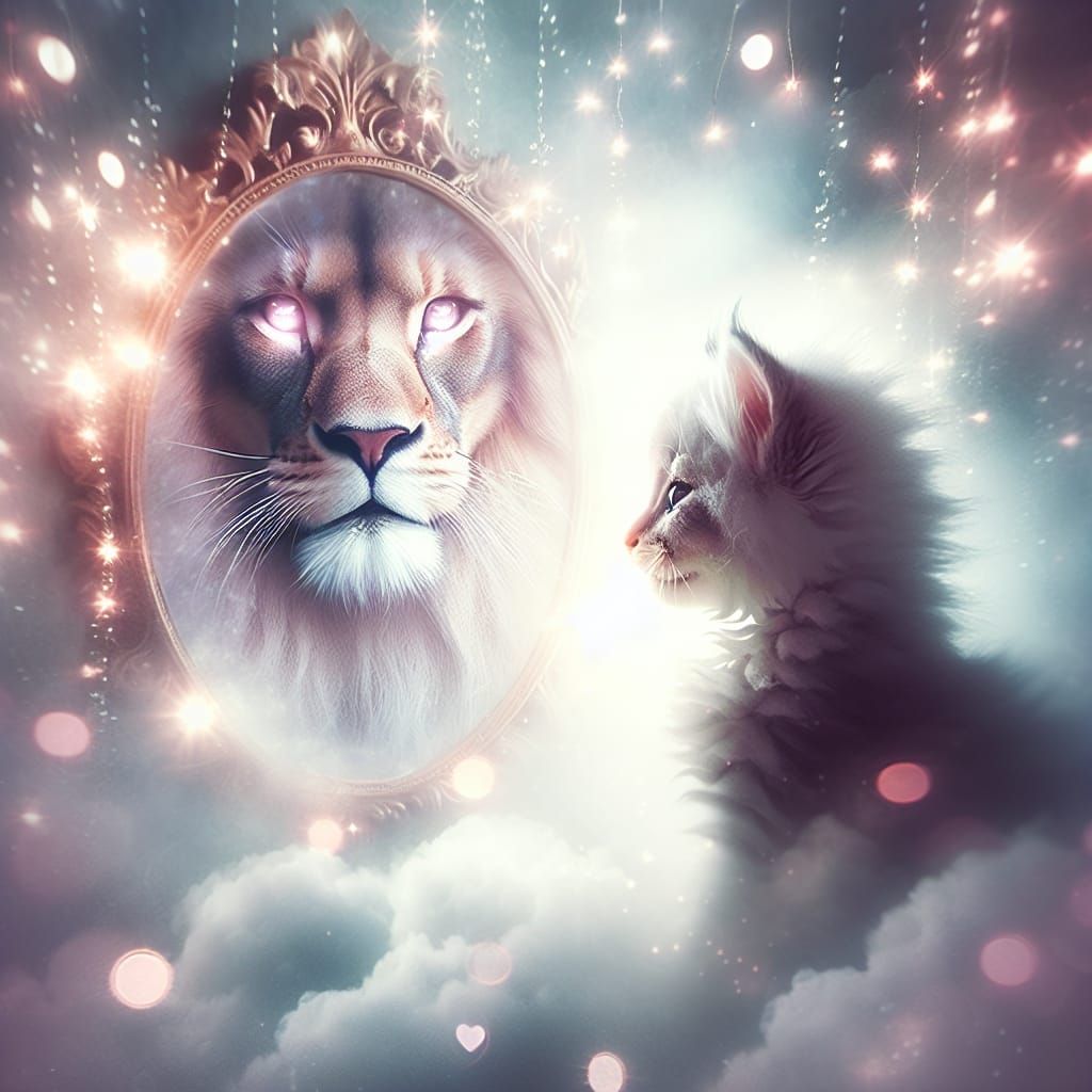 Kitten's Lion Reflection: Dreamy Empowerment