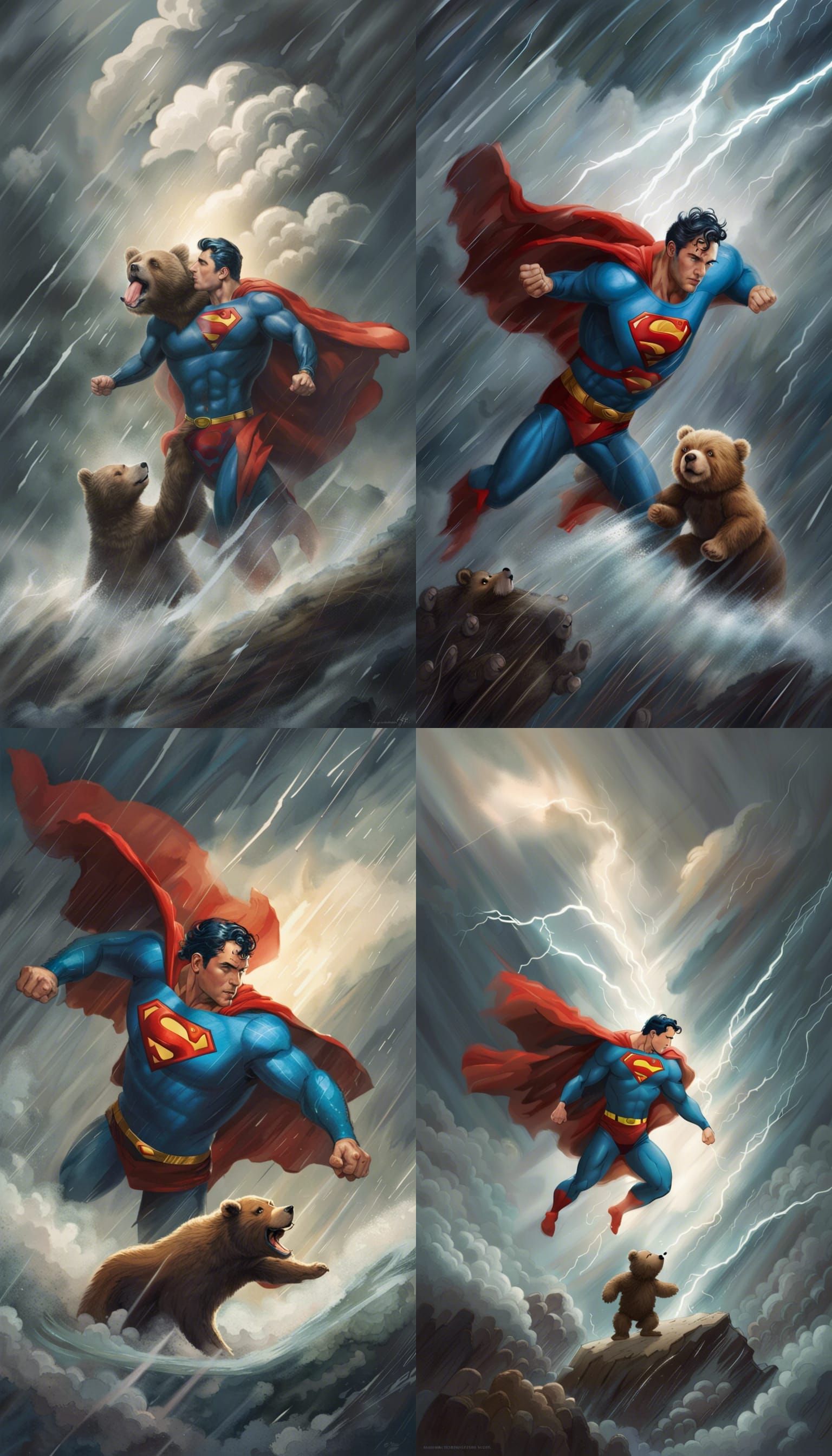 Superman Battling a Bear in a Storm