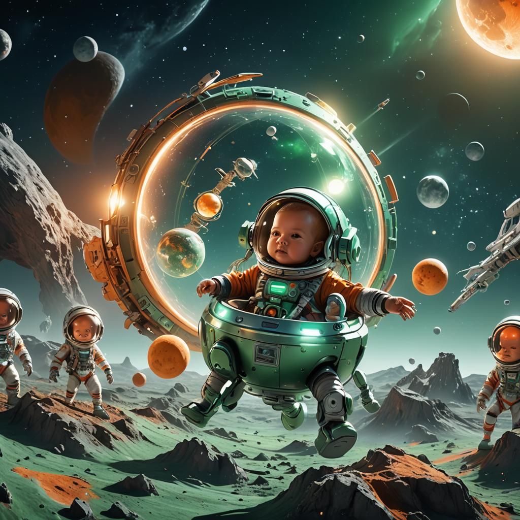 Futuristic Baby Birth Machine in Space: Digital Art