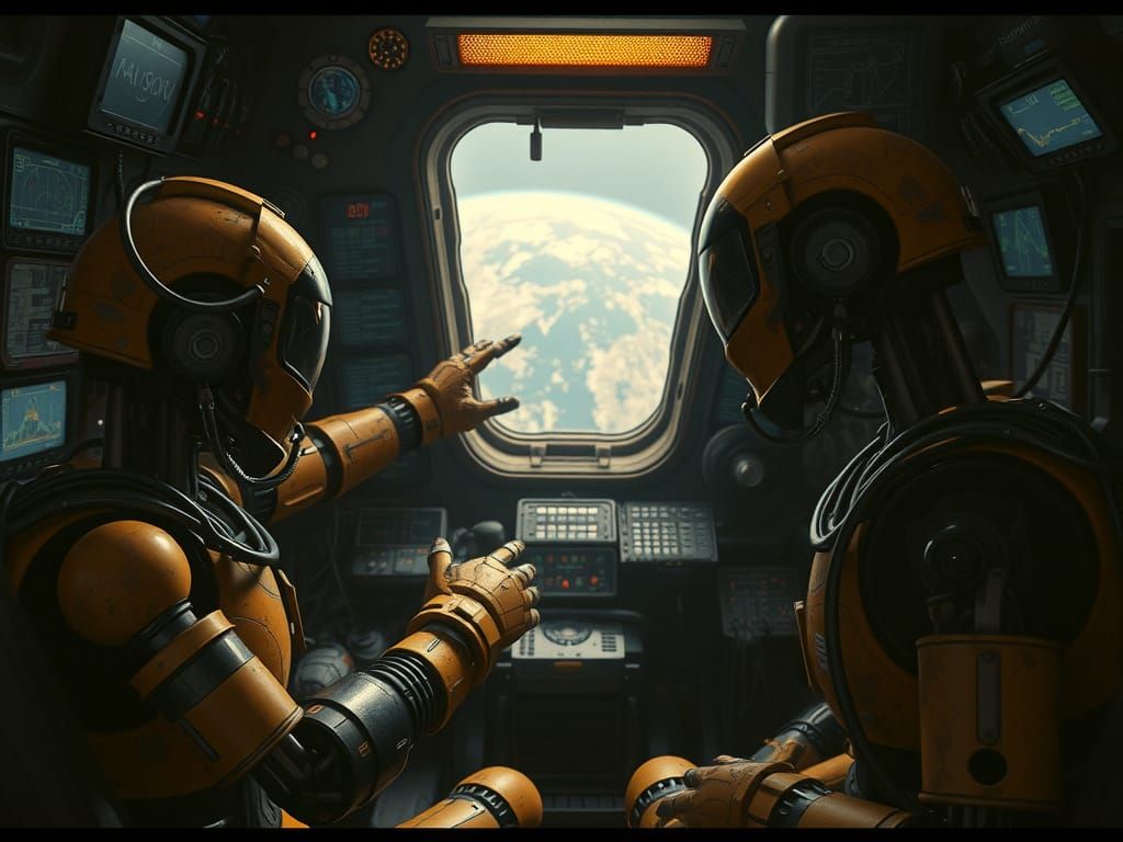 Robots Gaze at Earth from Cluttered Spaceship