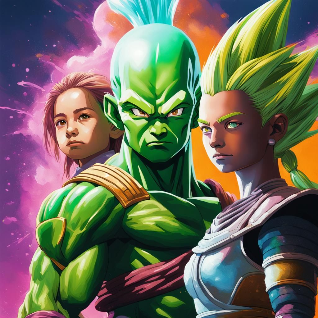 Namekian Warrior and Super Saiyan Girl: Hyperrealistic Art