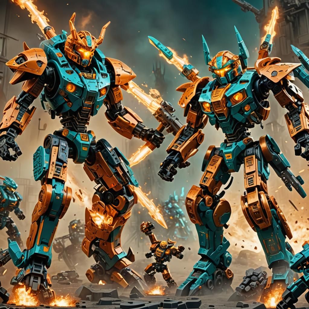 Lego Bionicle Mechanical Warriors Clash in Fiery Arena