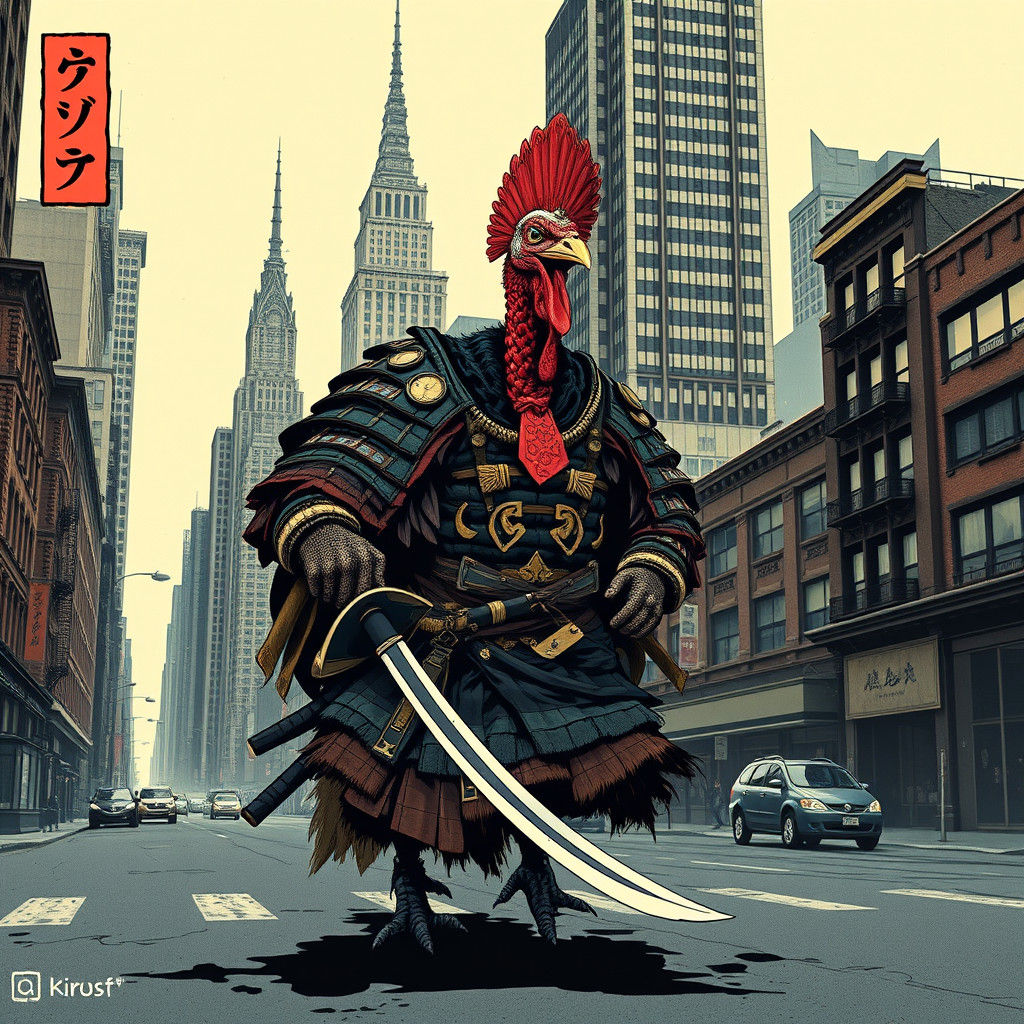 Samurai Turkey Creeping Through Silent New York City