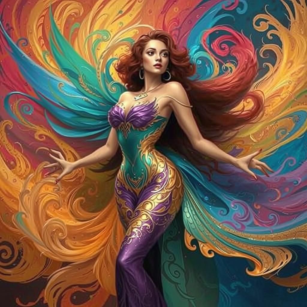 Dragon Peacock Woman in Abstract Expressionist Style