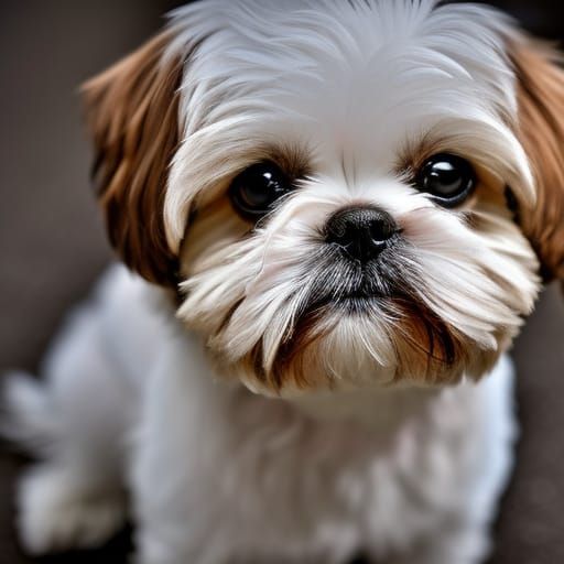 Cute Hyperrealistic Baby Shih Tzu Dog Portrait