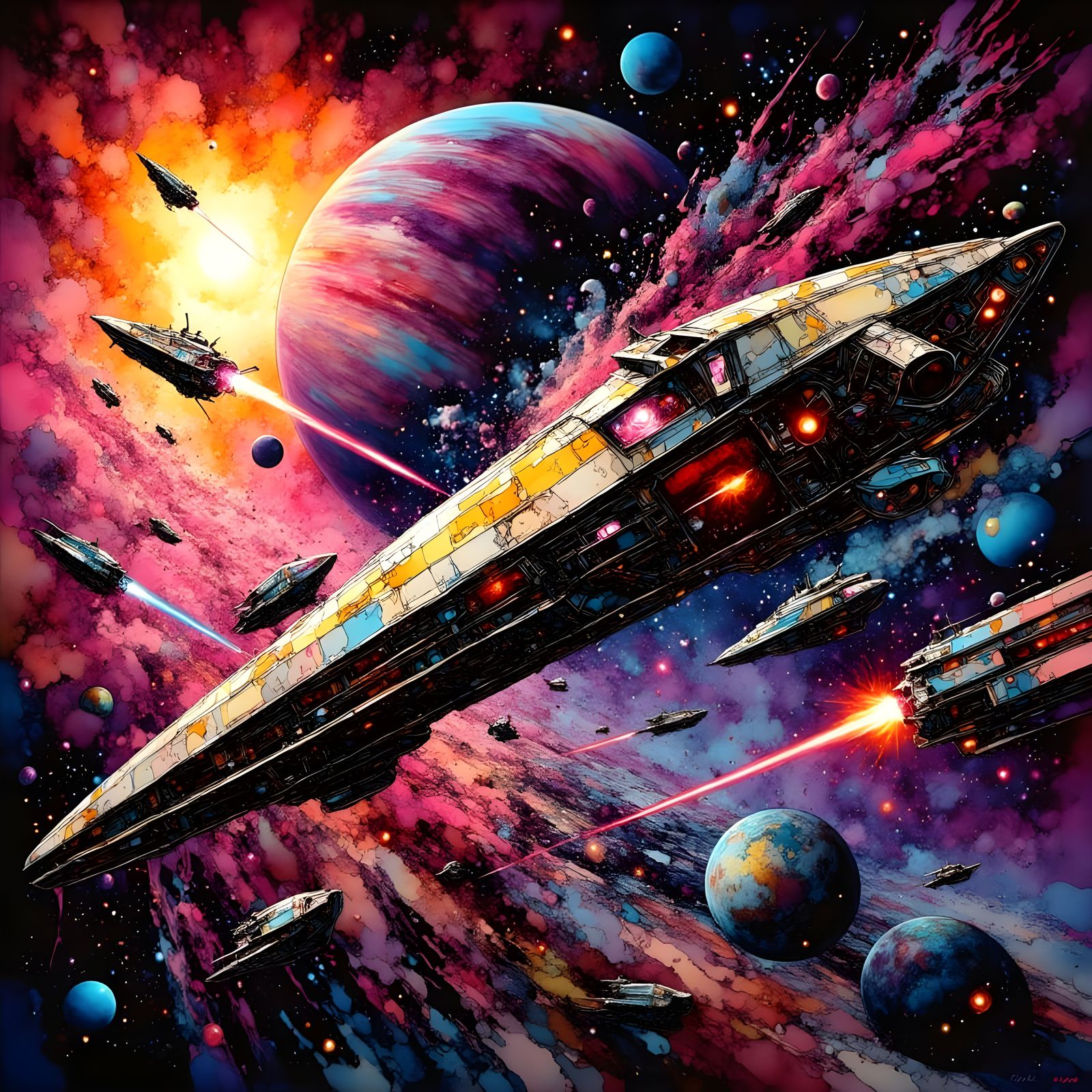 Surreal Retro-Futuristic Rocket Ships Engage in Epic Dogfigh...