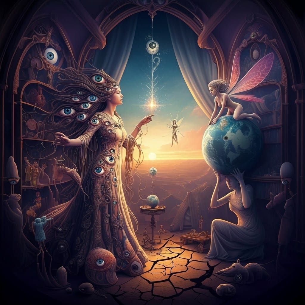 Dervish in Surreal Dollhouse, in Bio Art Style