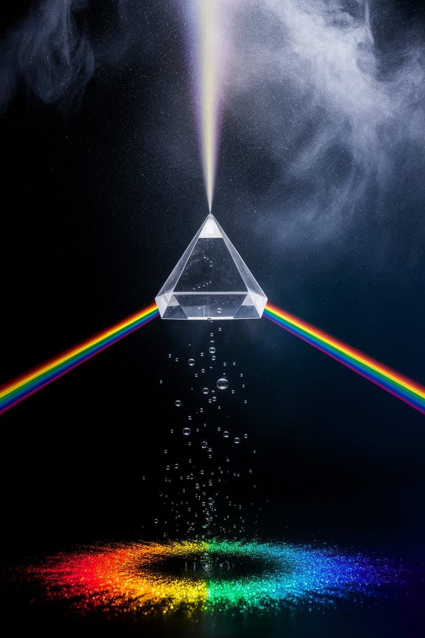 Crystal Prism Creates Rainbow Light Stream