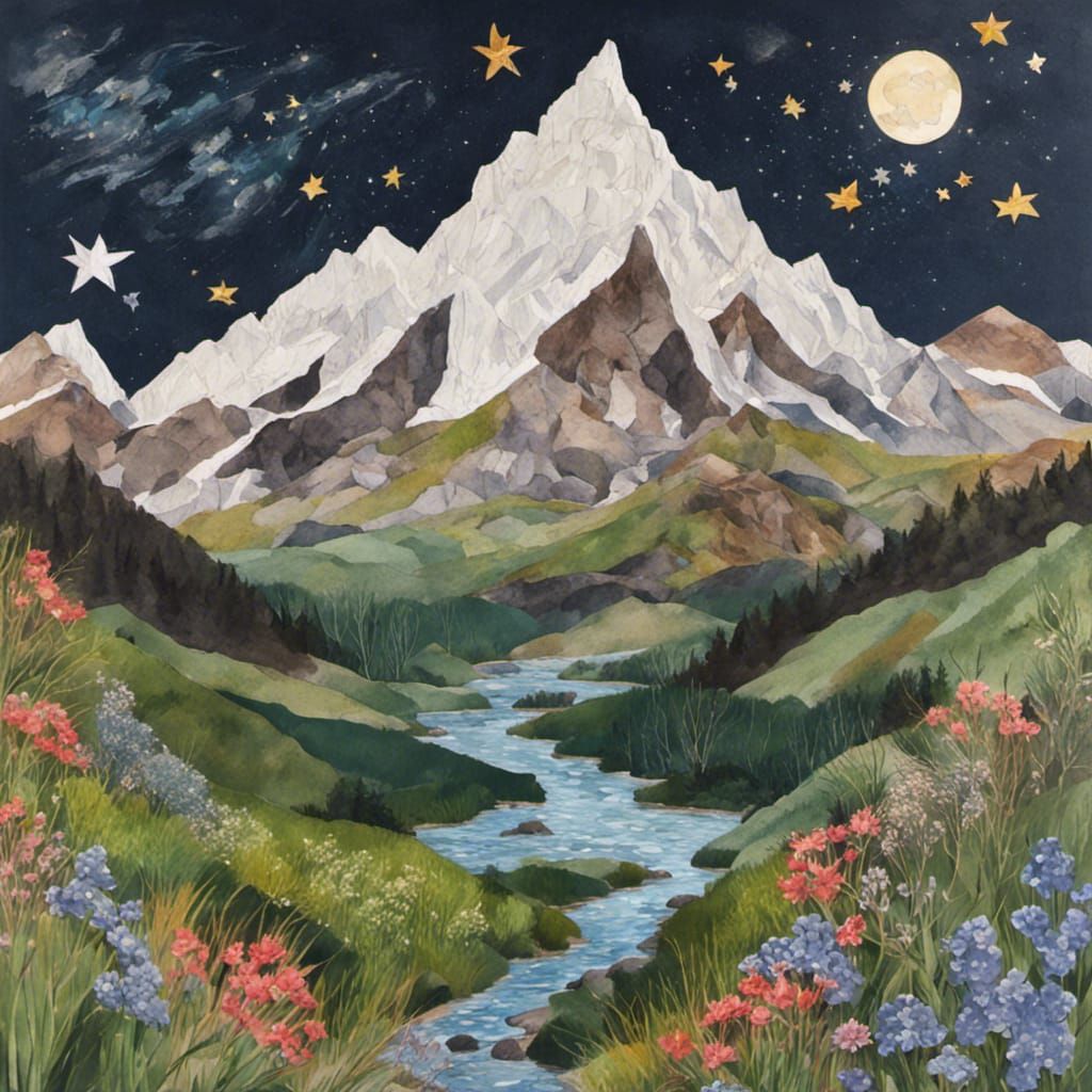 Mountain Valley Landscape in 3D Paper Collage