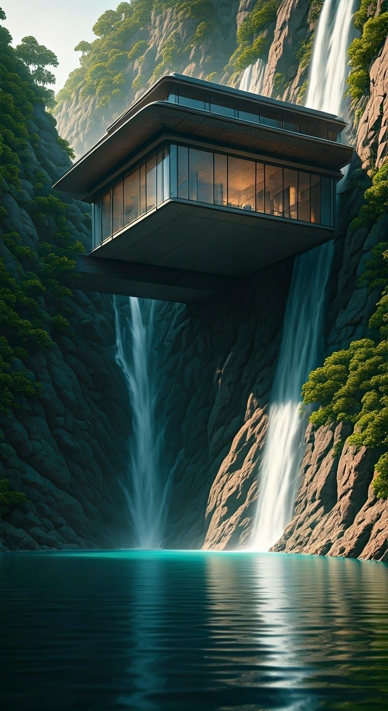 Futuristic Cliffside Oasis in Sustainable Architectural Styl...