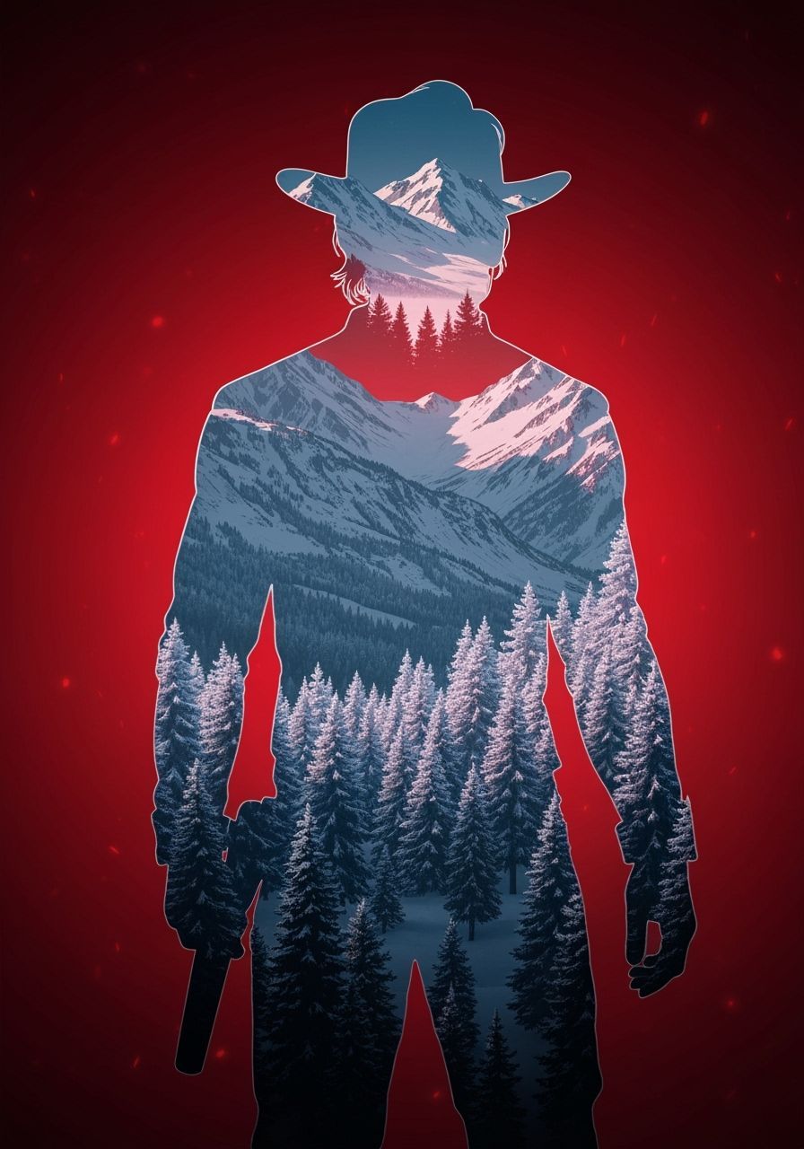 Arthur Morgan Double Exposure Portrait in Winter Landscape