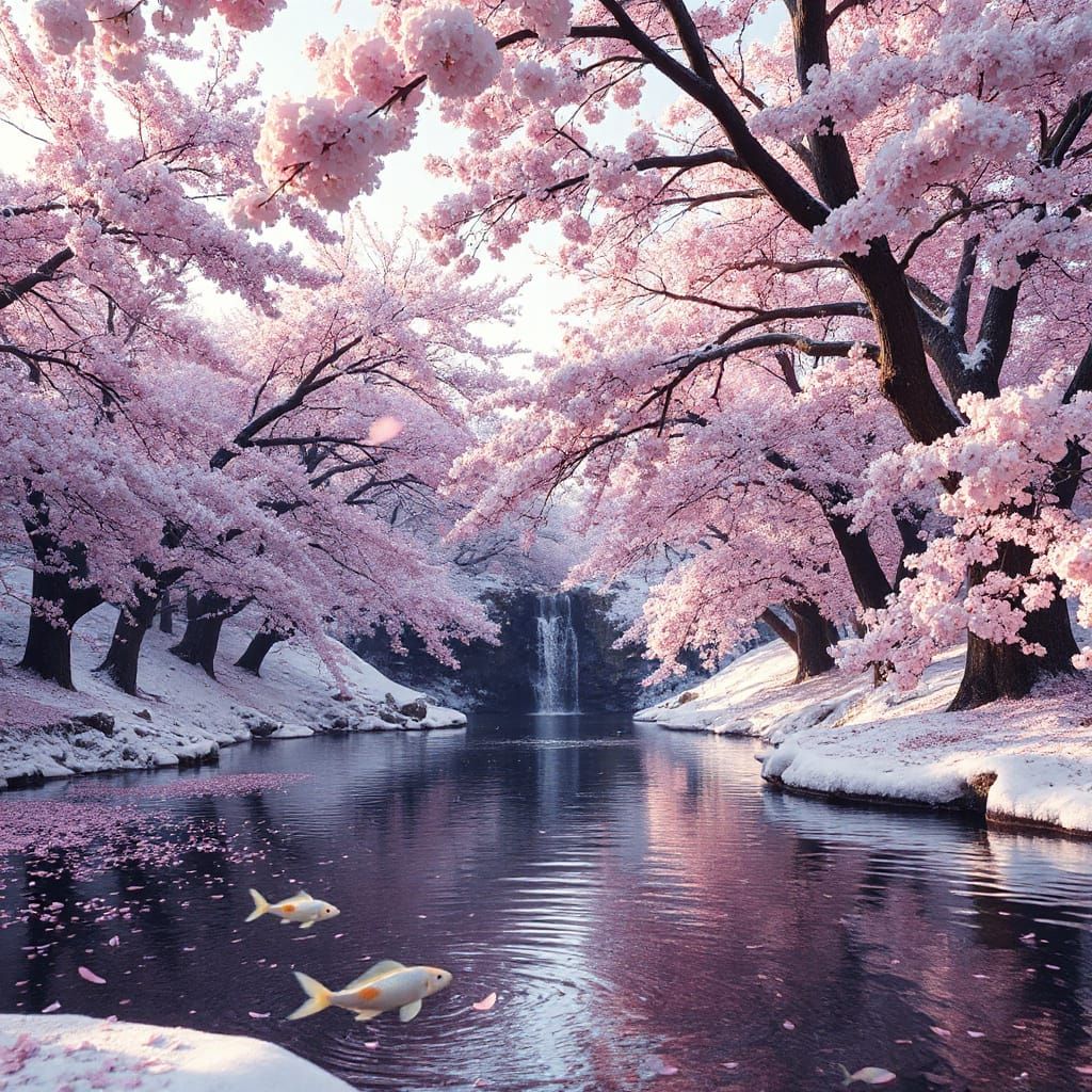 Serene Cherry Blossom Haven in Soft Pastel Hues